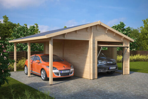Holzgarage G mit Schwingtor (Kombi-Modell Garage mit Carport)
