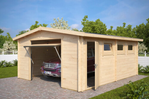 Large Log Garage Hansa B with Up and Over Door