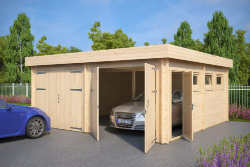 Modern Double Wooden Garage F with Flat Roof