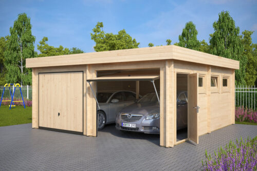Modern Double Wooden Garage F with Up and Over Doors