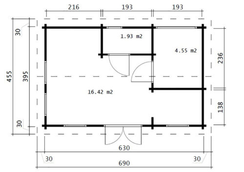 Wooden Lodge with Bathroom Sweden C 22m2 / 6 x 4 m / 70mm