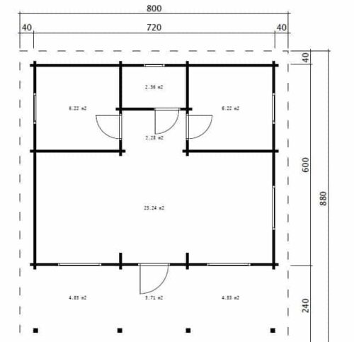 Blockhaus Holiday R mit zwei Schlafzimmern / 40 m2 / 8 x 8 m / 7