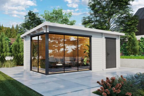 Pent roof modern summer house with side shed "Arnold" - painted