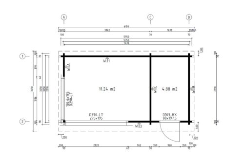 Pent roof modern summer house with side shed "Arnold" - floor pl